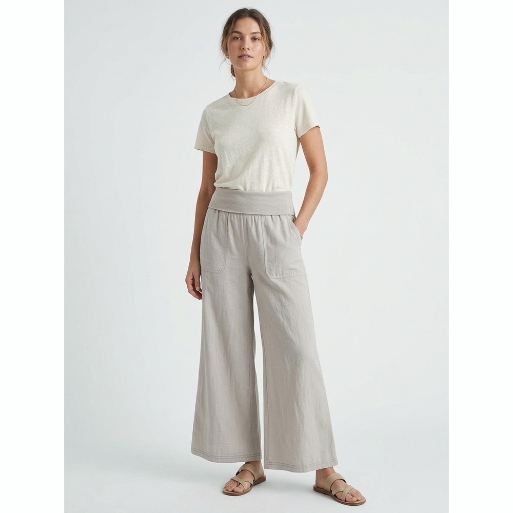 Anthropologie Hei Hei Fold-Over Wide-Leg Linen Blend Pants XS Petite